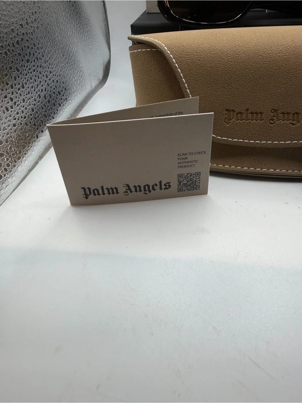 Palm Angels Sunglasses with Tan Leather Case - Black Lenses